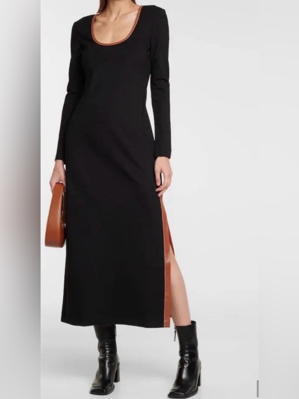 STAUD Black Dress-Skirt with Tan Contrast Trim